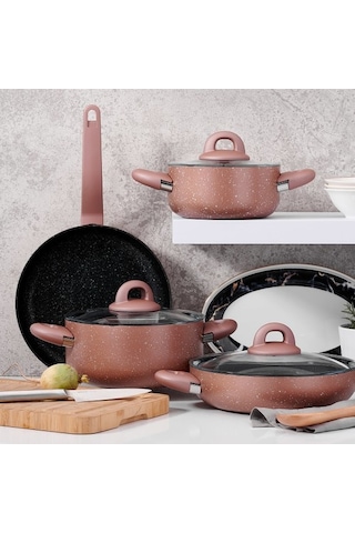 Korkmaz Bella Granit Rosegold 7 Parça Tencere Seti