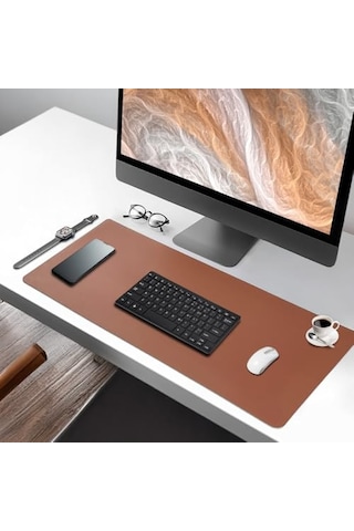 Black Deer Pu Deri Mouse Pad Dikişli Kenar Dayanıklı Büyük Boy Çift Yönlü Kullanım Ofis Masa Matı Sümen Kahverengi, 90x40 Xl