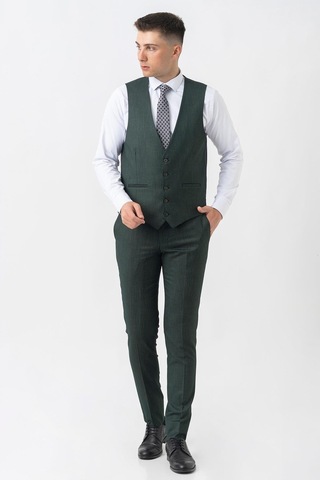 White Stone Gland Ty2423 Yelekli Likralı Slim Fit Takım Elbise Desenli-desenli Koyu Yeşil