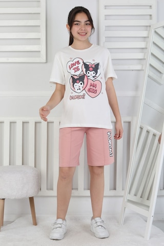 Love Is Kız Çocuk Üst Süprem Alt 2 İp Şort Takım Pudra