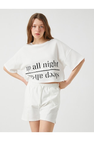 Koton Baskılı Crop Pijama Üst Ekru 2ylk73821mk