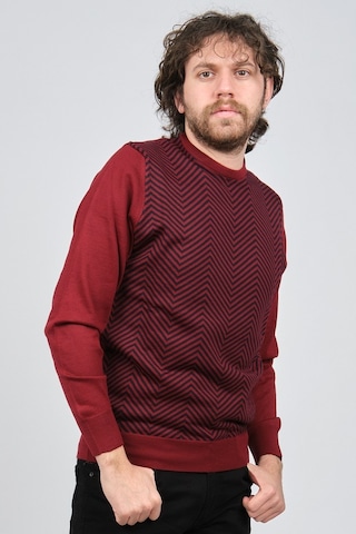 Pave Erkek Bisiklet Yaka Desenli Yün Kazak 4537043 Bordo Bordo