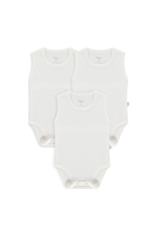 Civil Baby Düz Sıfır Kol 3 Lü 1-3 Yaş Çıtçıtlı Badi - Beyaz Beyaz