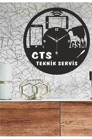 Kişiye Özel Isimli Iletişim Temalı Ahşap Duvar Saati Siyah