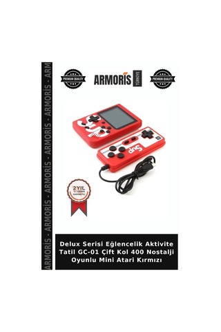 Delux Serisi Eğlencelik Aktivite Tatil Gc-01 Çift Kol 400 Nostalji Oyunlu Mini Atari Kırmızı