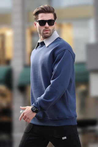 Madmext Lacivert Polo Yaka Erkek Sweatshirt 7086 Lacivert