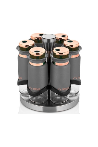 Neva N2747 Grizay Sweet Premium 6Lı Baharat Seti Yuvarlak Dönerli Gri - Bakır