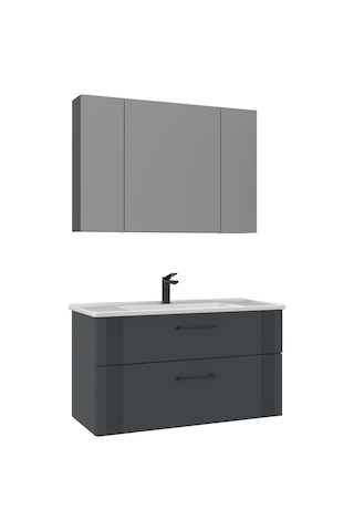 Orka Bari 100 Cm Mat Antrasit Banyo Dolabı Alt Modül Lavabo Mat Antrasit