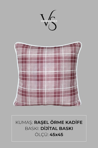 Kırlent Kılıfı Desenli 45x45 Raşel Örme Kadife Çift Taraflı Dijital Baskı Beyaz Biyeli 01 Çok Renkli
