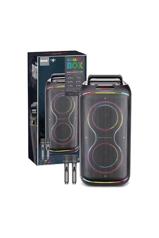 Bts-2255 110w Rbg Işıklı Çift Kablosuz Mikrofonlu Taşinabilir Bluetooth Karaoke Premium Parti Hopörlörü