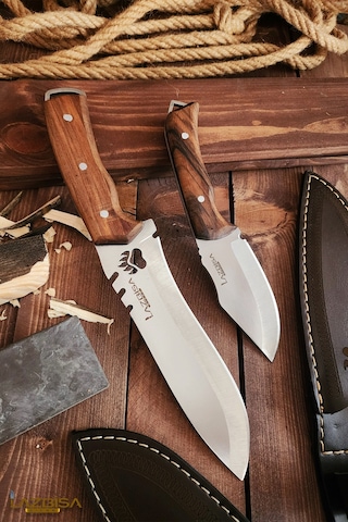 Outdoor Bıçak 2 Li Set Kamp Bıçağı Çakısı Kılıflı El Yapımı 001 Kahverengi