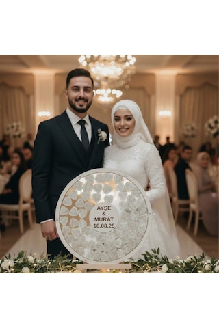 Düğün-nişan Sılver Aynalı Pleksi 50 Cm Yuvarlak Misafir-hatıra Anı Defteri-kutusu + Şövale Ve Kalem Hediyeli