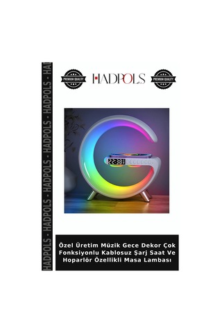 Özel Üretim Müzik Gece Dekor Çok Fonksiyonlu Kablosuz Şarj Saat Ve Hoparlör Özellikli Masa Lambası Çok Renkli