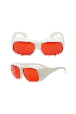 Güzellik Ekipmanları İçin Lazer Güvenlik Gözlüğü Lazer Gözlükleri Beyaz Çerçeve/turuncu Lensler 532nm Od6+