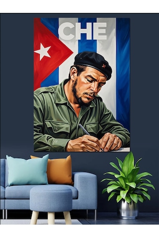 Che Guevara Çalışırken Resmi Dekoratif Kanvas - Mdf Ahşap Tablo