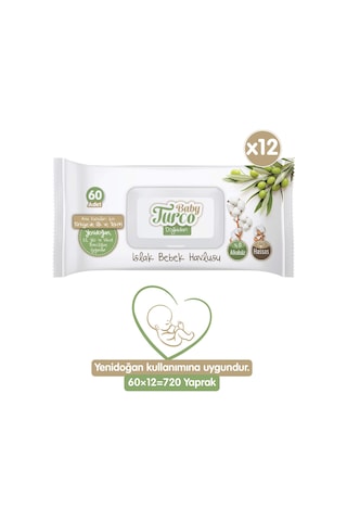 Baby Turco Doğadan Yenidoğan Islak Bebek Havlusu 12 X 60 Yaprak