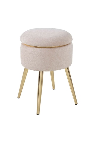 Bella Metal Ayaklı Puflu Teddy Kumaş Sehpa&puf Altın Beyaz Gold White