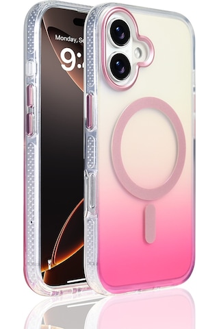 Apple Uyumlu iPhone 17 Kılıf M-safe Şarj Özellikli Transparan Renk Geçişli Kapak Toros Pembe
