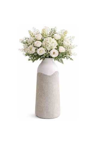 Handmade Seramik Dekoratif Vazo 42 Cm Korolova Modern Minimal Tasarım, Büyük Boy Çiçeklik, Salon & Ofis Dekoras Çok Renkli