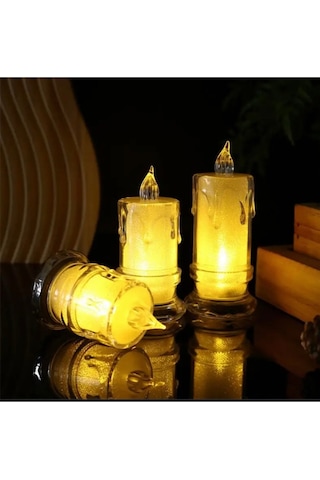 Ledli Pilli 3lü Set Mum Görselli Gece Lambası Açık Kahverengi