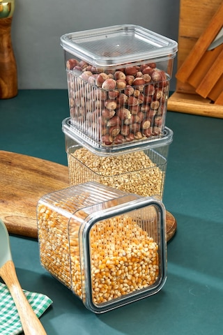 3 Parça Contalı Ve Sızdırmaz Kapaklı Saklama Kabı Seti Buzdolabı Ve Kuru Gıda Uyumlu 3x1600 Ml Şeffaf