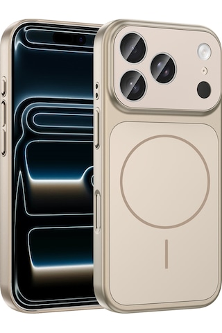Apple Uyumlu iPhone 17 Pro Max Kılıf Zore M-safe Şarj Özellikli Kamera Korumalı Formen Kapak Gold