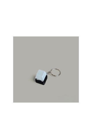 Mekanik Klavye Tuşu Stres Atıcı Anahtarlık - Beyaz Keycap Mavi Switch Siyah 2 adet