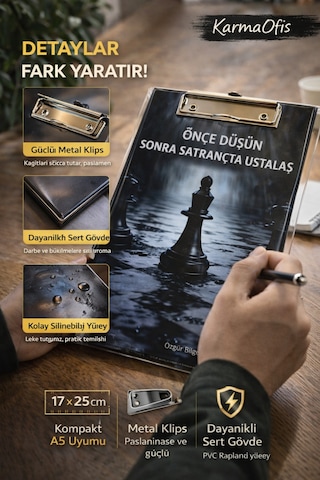 Önce Düşün Sonra Satrançta Ustalaş Sekreterlik 17x25 Cm A5 Uyumlu Metal Klipsli Dayanıklı