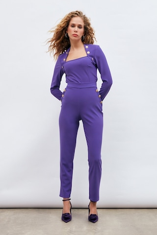 Sateen Düğme Detaylı Pantolon - Mor