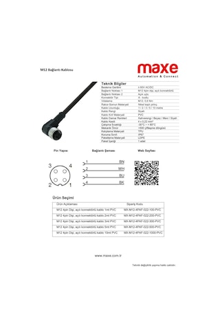 M12 4pin Dişi Açılı Konnektörlü PVC 20mt