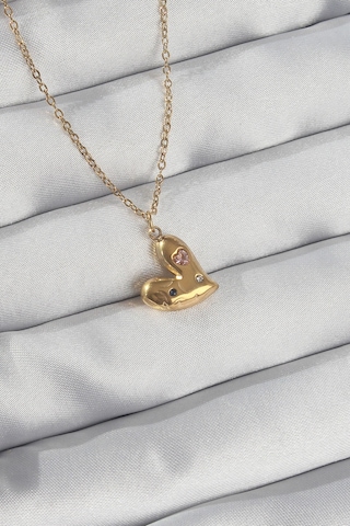 316l Çelik Zincir Gold Renk Renkli Zirkon Taşlı Kalp Kolye - Lisinya çok renkli 66541148