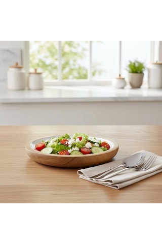 Mango Ağacı Pasta Tabağı - İçi Krem Emaye Enamel Kaplama 20 Cm Tatlı, Meyve Ve Kahvaltı Tabağı - Leke Tutmaz Ahşap Sunum Yükseklik: 2 Cm Açık Gri