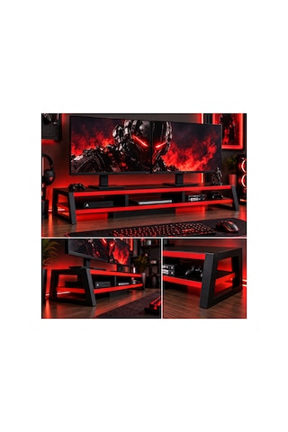 Tıtan Çift Monitör Yükseltici Stand, Gaming Oyuncu Monitör Standı, Masaüstü Ekran Yükseltici Ve Düzenleyici Raf Siyah-kırmızı