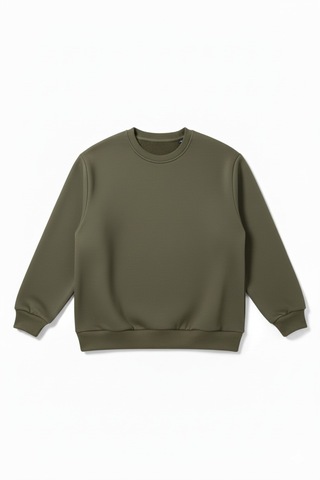 Skyross Company Unısex 3 İplik Şardonlu Haki Bisiklet Yaka Sweatshirt Haki - Yeşil