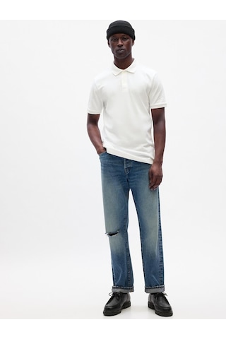 Gap Erkek Beyaz Pique Polo Yaka T-shirt-13642 Beyaz-004