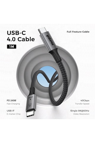 Yediseven Usb 4 Görüntü Kablosu 8k60hz Thunderbolt Uyumlu 1m