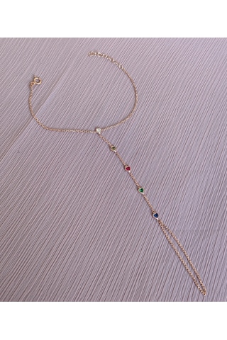 Renkli Taşlı Kalpli Gümüş Şahmeran Bileklik - Rose Renk Gold