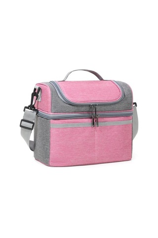 Yalıtımlı Öğle Yemeği Çantası Çift Katlı Öğle Yemeği Tote Büyük Sızdırmaz Genişletilebilir Öğle Yemeği Kutusu Gül Kırmızısı