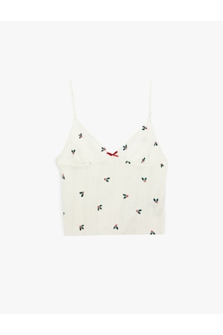 Koton V Yaka Pamuklu Yılbaşı Çiçeği Desenli Askılı Pijama Üstü Mavi Desenli 6wlk90042mk Yeşil Desenli