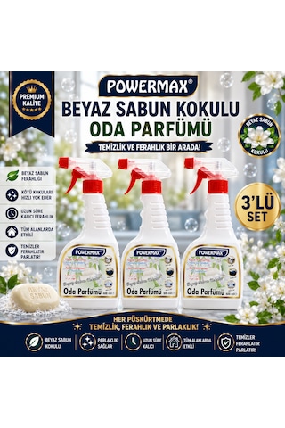 Powermax Beyaz Sabun Kokulu Oda Parfümü 600 Ml X3 Set Ortam Kokusu Uzun Süre Kalıcı Ferahlık