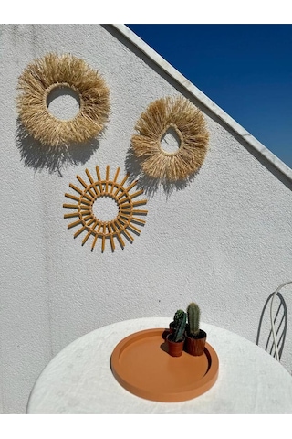 3'lü Set Rafya Rattan Turuncu Çubuk,yuvarlak, Damla Çerçeve El Yapım Balkon,kapı,duvar, Bahçe Süsü