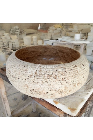 Noche Traverten Dışı Taramalı Bombeli Lavabo