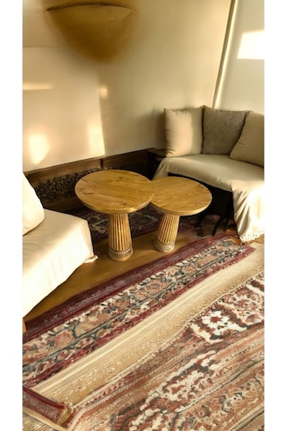 Simillo Wood Ahşap 2'li Set Konik Model Mantar Yan Sehpa Modern Fiskos / Koyu Cev Kod:2159460512204 Koyu Ceviz