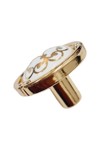 Porselen Düğme Kulp Metal Gold Motifli / 5 Adet Altın
