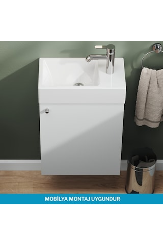 Minizia Lavabo Beyaz 45x26x10 Cm Sağdan Delikli, Taşma Deliksiz