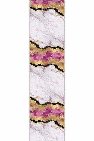 Pembe Gold Kaymaz Mermer Desen Özel Ölçü Rulo Yolluk Ar265n11 Gold - Pembe