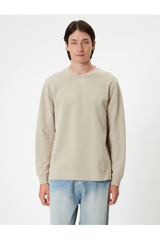Koton Bisiklet Yaka Sweatshirt Basic Uzun Kollu Pamuklu İnterlok Kumaş Bej 5wam70095mk Ekru