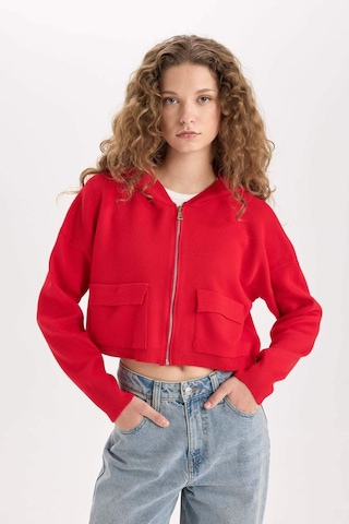 DeFacto Regular Fit Kapüşonlu Basic Düz Fermuarlı Triko Hırka E2270AXNSRD335 Kırmızı