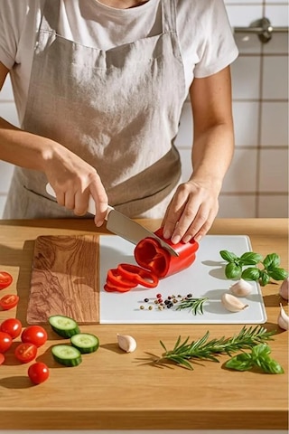 Temperli Cam Kesme Tahtası Beyaz- Ahşap Kesme Tahtası Sunum Tahtası Cam Doğrama Tahtası 25x35 Cm Beyaz - Kahverengi