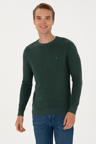 U.S. Polo Assn. Erkek Slim Fit Bisiklet Yaka Koyu Yeşil Basic Kazak 50313667-VR079